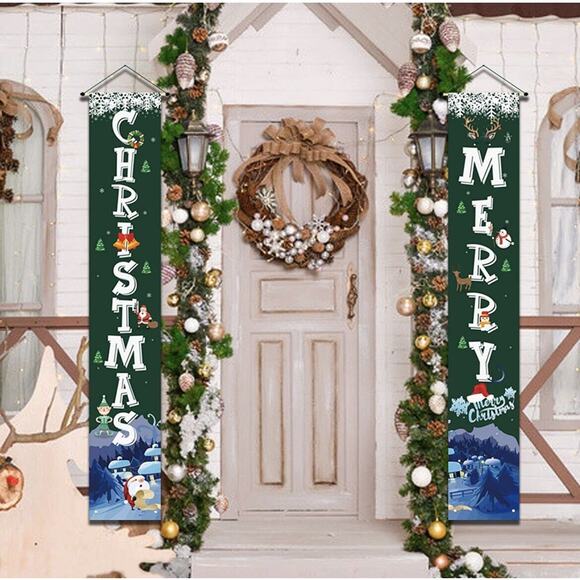 YUFOL Green Christmas Door Decorations for Home Merry Christmas Banner,Hanging - Picture 2 of 4